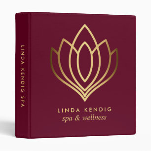 Gold lotus flower logo ruby red monogram binder