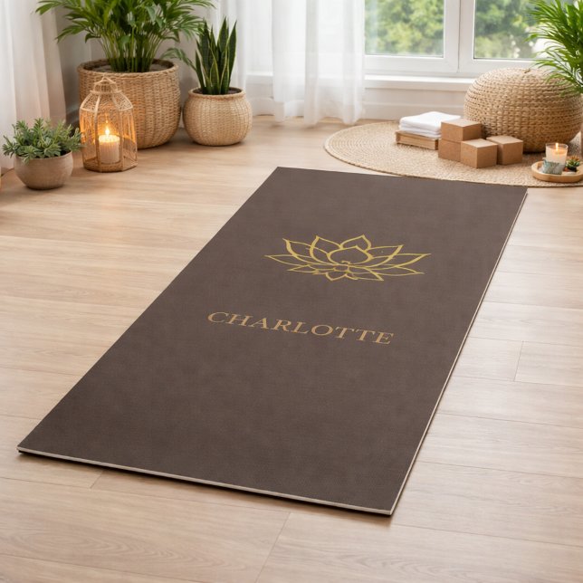 Gold lotus flower name brown yoga mat (Creator Uploaded)