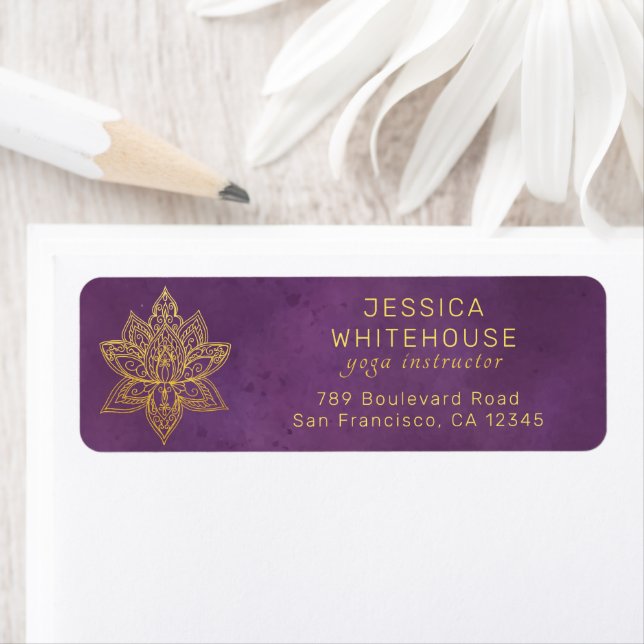 Gold Lotus Flower Purple Violet Return Address     (Insitu)