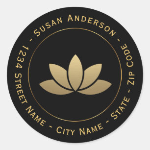 Gold Lotus Flower Return Address Label
