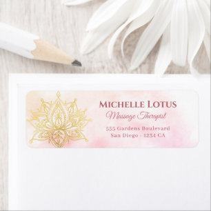 Gold Lotus Flower Rose White Return Address