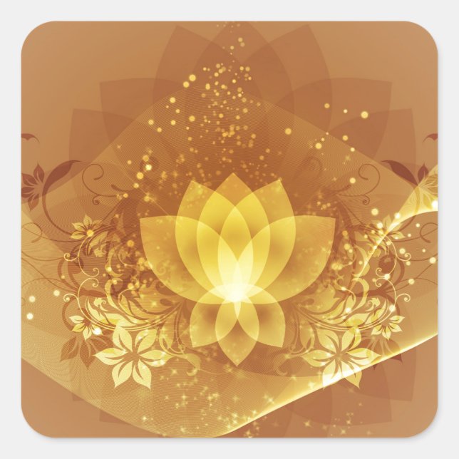 Gold Lotus Flower Square Sticker (Front)