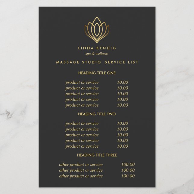 Gold Lotus Grey  Spa & Massage  Pricing & Services Flyer (Front)