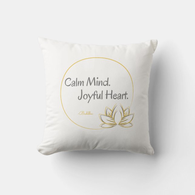 Gold Lotus Inspirational Buddha Quote White Throw Pillow (Front)
