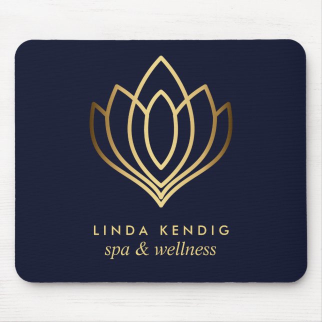 Gold lotus logo Blue | Personalized add your name Mouse Pad (Front)