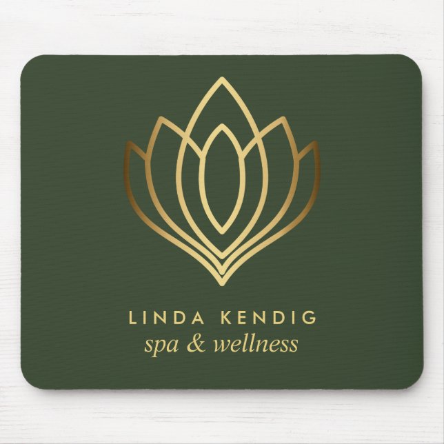 Gold lotus logo Green | Personalized add your name Mouse Pad (Front)
