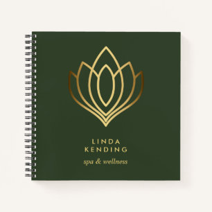 Gold Lotus Logo   Green  Personalized Monogram Notebook