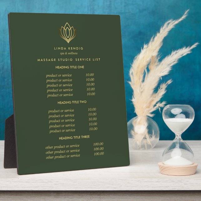 Gold Lotus  logo green | spa massage pricing Plaque (Side)