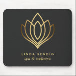 Gold lotus logo Grey | Personalized add your name Mouse Pad<br><div class="desc">Elegant business cards for massage studios,  massage therapy,  spas or wellness professionals feature a faux gold foil lotus flower illustration.
Customize the front with two lines of custom text on modern smokey grey background using the template.
 A chic design for any wellness industry or holistic health related profession</div>