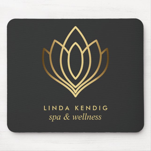 Gold lotus logo Grey | Personalized add your name Mouse Pad (Front)