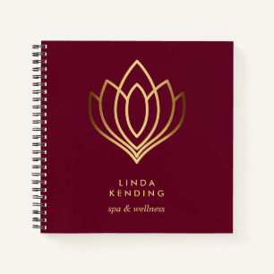 Gold Lotus Logo   RUBY RED   Personalized Monogram Notebook