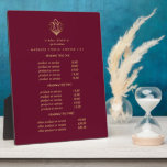 Gold Lotus  logo ruby | spa massage pricing Plaque<br><div class="desc">Understated design displays your services, price list or business information beneath an illustration of a lotus flower in faux gold foils and your name or business name. Includes three customizable headings and body text fields. To adjust layout, enter your text and then use the Customize function to change positioning and...</div>