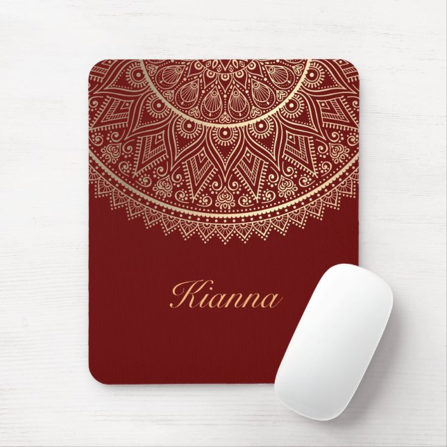 Gold Lotus Mandala on Red Personalized   Mouse Pad (With Mouse)