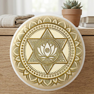 Gold Lotus Mandala Sacred Geometry Ceramic Knob