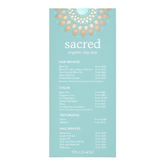Gold Lotus Mandala  Spa Salon Price List Menu (Front)