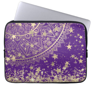 Gold Lotus Mandala with Gold Stars on Purple      Laptop Sleeve