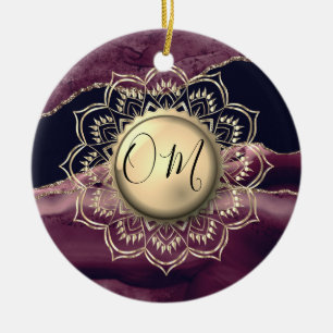 Gold Lotus OM Mandala Lavender Marble Ceramic Ornament