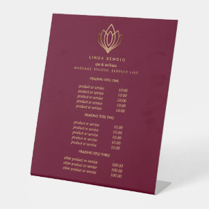 Gold Lotus Ruby Spa & Salon Pricing & Services Pedestal Sign