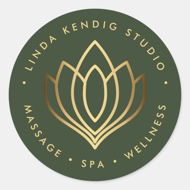 Gold lotus yoga | Green | wellness massage spa Classic Round Sticker (Front)