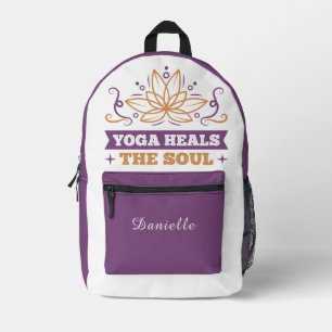 Gold Lotus & “Yoga Heals The Soul” Quote Customize Printed Backpack