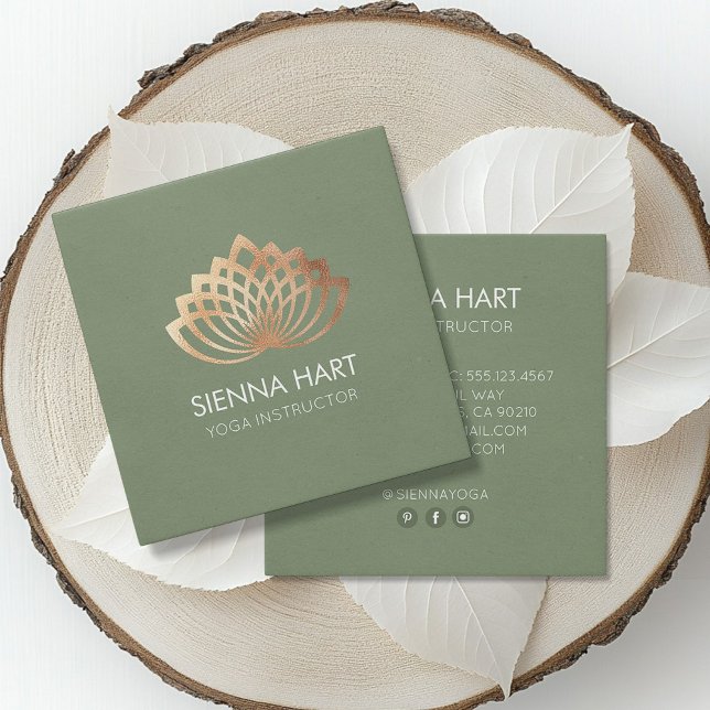 Gold Lotus Yoga Instructor Square Business Card (Creator Uploaded)