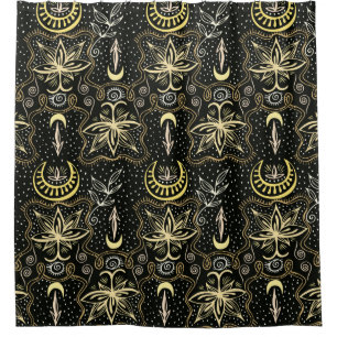 Gold lotuses seamless crescent pattern. Golden col