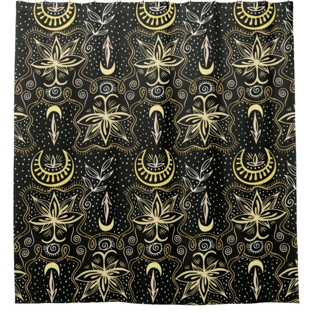 Gold lotuses seamless crescent pattern. Golden col (Front)