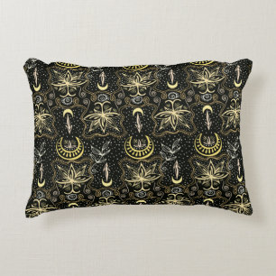 Gold lotuses seamless crescent pattern. Golden col Accent Pillow