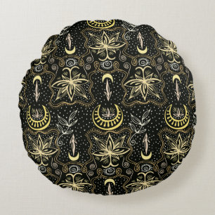 Gold lotuses seamless crescent pattern. Golden Pas Round Pillow