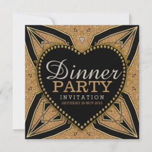 Gold Love Art Deco Dinner Party Invitations