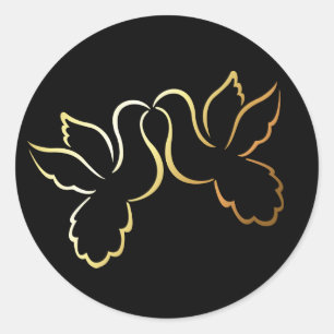 Gold Love Doves Sticker Mariage noir / Étiquette
