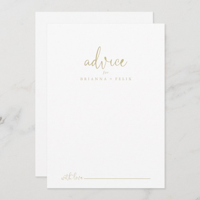 Gold Love Fancy Script Wedding Advice Card (Front/Back)