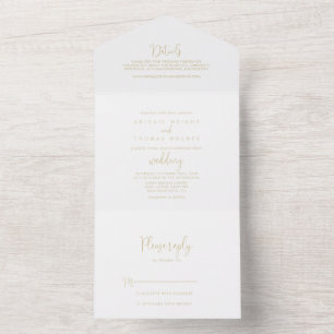 Gold Love Fancy Script Wedding  All In One Invitation