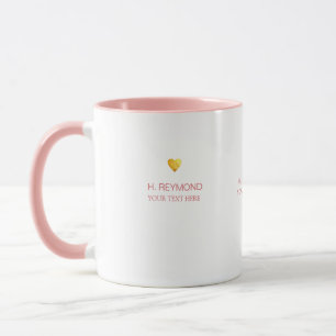 gold love heart with name & text on nice pink mug