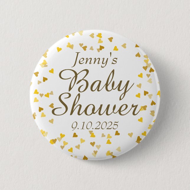 Gold Love Hearts Baby Shower / Sprinkle 2 Inch Round Button (Front)