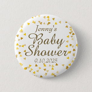 Gold Love Hearts Baby Shower / Sprinkle 2 Inch Round Button