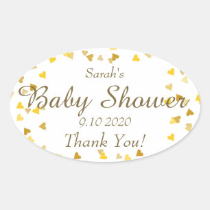 Gold Love Hearts Baby Shower / Sprinkle / Couples Oval Sticker