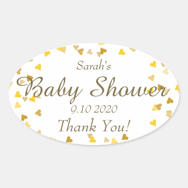 Gold Love Hearts Baby Shower / Sprinkle / Couples Oval Sticker (Front)