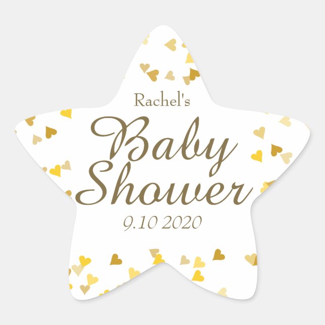 Gold Love Hearts Baby Shower / Sprinkle / Couples Star Sticker (Front)