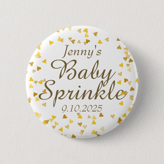 Gold Love Hearts Baby Sprinkle / Shower / Couples 2 Inch Round Button (Front)