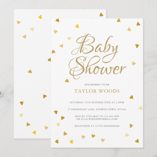 Gold Love Hearts Confetti Baby Shower / Sprinkle Invitation (Front/Back)