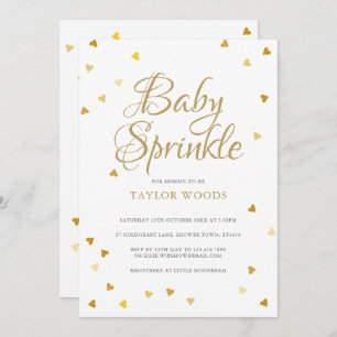 Gold Love Hearts Confetti Baby Sprinkle / Shower Invitation