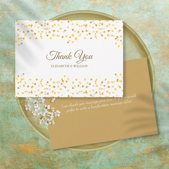 Gold Love Hearts Confetti Elegant Script Thank You (Creator Uploaded)