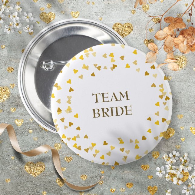 Gold Love Hearts Confetti Name 2 Inch Round Button (Custom Name Gold Hearts Confetti Wedding Button)