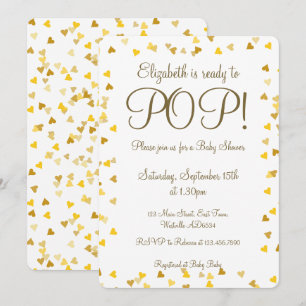 Gold Love Hearts Ready to Pop Baby Shower/Sprinkle Invitation