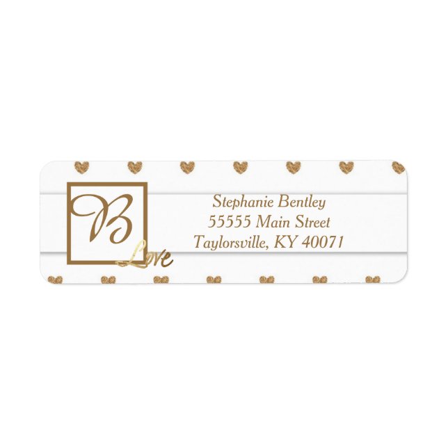 Gold Love Hearts Wedding Return Address Label (Front)