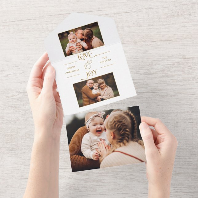 Gold Love & Joy Typography 2-Photo  All In One Invitation (Tearaway)