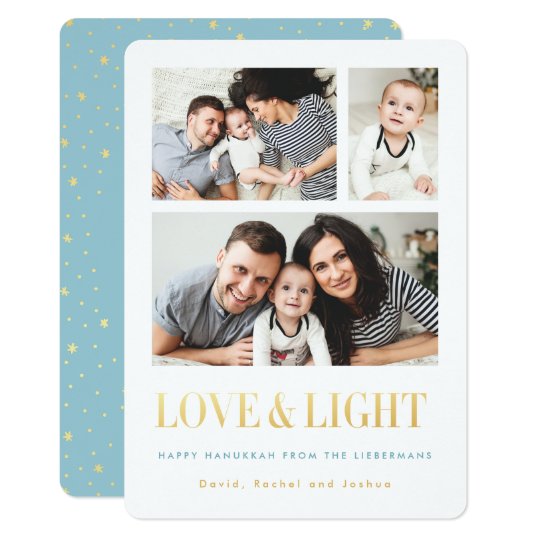 Gold LOVE & LIGHT Simple Photo Hanukkah Cards