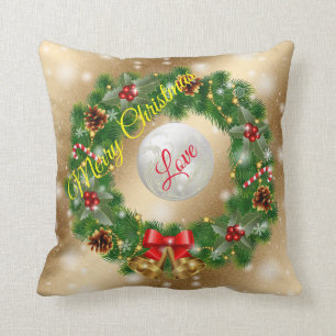 Gold Love Merry Christmas Throw Pillow