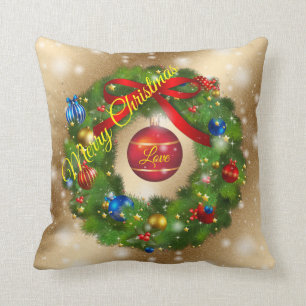 Gold Love Merry Christmas Throw Pillow